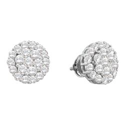 2 CTW Natural Diamond Cluster Screwback Stud Earrings 14K White Gold