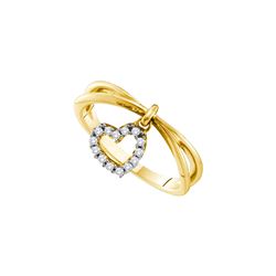 0.1 CTW Natural Diamond Heart Love Dangle Ring 14K Yellow Gold