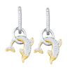 Image 1 : 0.33 CTW Pave-set Natural Diamond Dolphin Nautical Dangle Earrings 10K Multi-Tone Gold