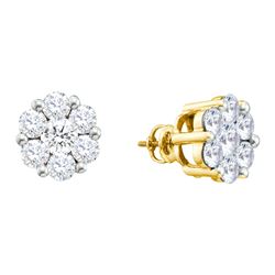 1.50 CTW Natural Diamond Flower Cluster Large Screwback Stud Earrings 14K Yellow Gold