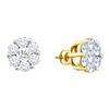 Image 1 : 1.50 CTW Natural Diamond Flower Cluster Large Screwback Stud Earrings 14K Yellow Gold
