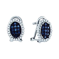 0.33 CTW Blue Colored Diamond Oval French-clip Cluster Earrings 10K White Gold