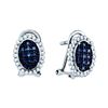 Image 1 : 0.33 CTW Blue Colored Diamond Oval French-clip Cluster Earrings 10K White Gold