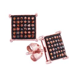 0.2 CTW Red Colored Diamond Square Earrings 10K Rose Gold