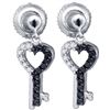 Image 1 : 0.15 CTW Black Colored Diamond Small Dainty Key Screwback Stud Dangle Earrings 10K White Gold