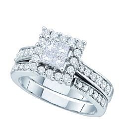 1 CTW Invisible-set Princess Diamond Halo Bridal Ring 14K White Gold