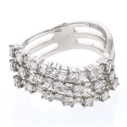 Prong-set Round & Baguette Ring in 14K White Gold  - REF-198X4Y