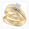 Image 1 : 0.22 CTW His & Hers Natural Diamond Cluster Matching Bridal Ring 10K Yellow Gold