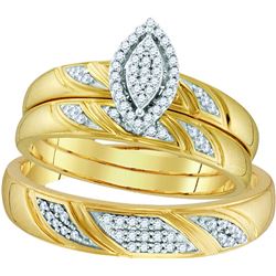 0.25 CTW Natural Diamond His & Hers Matching Trio Engagement Bridal Ring 10K Yellow Gold