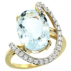 Natural 5.91 ctw Aquamarine & Diamond Engagement Ring 14K Yellow Gold - REF-121V3F