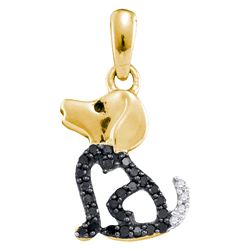 0.13 CTW Black Colored Diamond Puppy Dog Doggy Animal Pendant 10K Yellow Gold