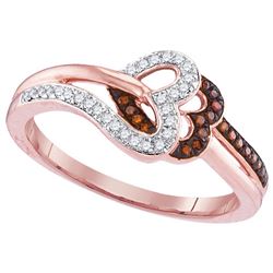 0.15 CTW Red Colored Diamond Heart Love Ring 10K Rose Gold
