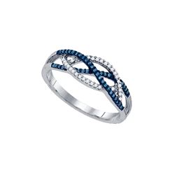 0.2 CTW Blue Colored Diamond Crossover Band 10K White Gold