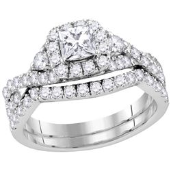 1.48 CTW Princess Natural Diamond Solitaire Halo Bridal Engagement Ring 14K White Gold