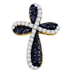 0.95 CTW Black Colored Diamond Cross Pendant 10K Yellow Gold