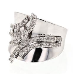Prong-set Wide Diamond Ring in 14K White Gold - REF-171R4K