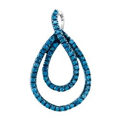 0.25 CTW Blue Colored Diamond Teardrop Cluster Pendant 10K White Gold