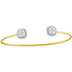 0.99 CTW Natural Diamond Cluster Open Bangle Bracelet 18K Yellow Gold
