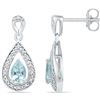 0.6 CTW Natural Diamond & Lab-Created Aquamarine Teardrop Dangle Screwback Earrings 10K White Gold