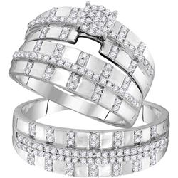 0.63 CTW His & Hers Natural Diamond Cluster Matching Bridal Ring 10K White Gold