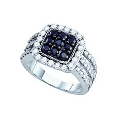 2 CTW Black Colored Diamond Square Cluster Ring 10K White Gold