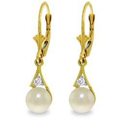Genuine 4.06 ctw Pearl & Diamond Earrings Jewelry 14KT Yellow Gold - REF-40Z5N