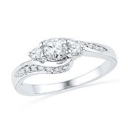 0.5 CTW Natural Diamond 3-stone Bridal Engagement Ring 10K White Gold