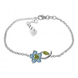 Genuine 0.87 ctw Blue Topaz & Peridot Bracelet Jewelry 14KT White Gold - REF-50M5T