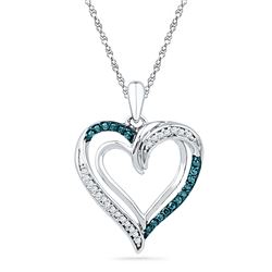 0.16 CTW Blue Colored Diamond Heart Love Pendant 10K White Gold