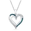 0.16 CTW Blue Colored Diamond Heart Love Pendant 10K White Gold