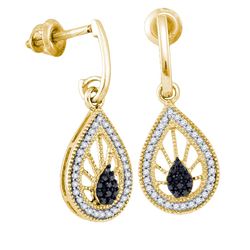 0.35 CTW Black Colored Diamond Teardrop Dangle Earrings 10K Yellow Gold