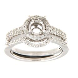 14K White Gold 0.52CTW Diamond Wedding Ring Set - REF-93X7Y