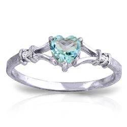 Genuine 0.47 ctw Blue Topaz & Diamond Ring Jewelry 14KT White Gold - REF-27F2Z