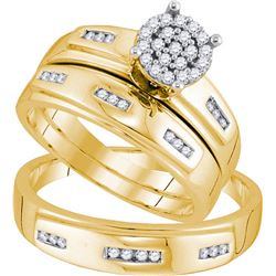 0.3 CTW His & Hers Natural Diamond Cluster Matching Bridal Ring 10K Yellow Gold