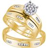 Image 1 : 0.3 CTW His & Hers Natural Diamond Cluster Matching Bridal Ring 10K Yellow Gold