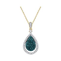 0.6 CTW Blue Colored Diamond Teardrop Pendant 10K Rose Gold