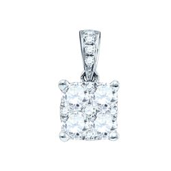 0.71 CTW Natural Diamond Square Cluster Charm Pendant 18K White Gold