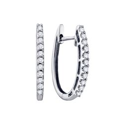 0.25 CTW Natural Pave-set Diamond Slender Oblong Classic Hoop Earrings 14K White Gold
