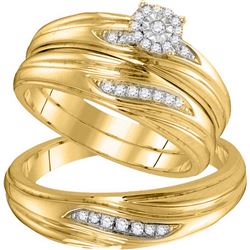 0.2 CTW Natural Diamond His & Hers Matching Trio Engagement Bridal Ring 10K Yellow Gold
