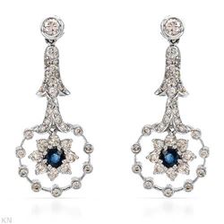 14KWhite Gold 1.44 CTW Diamond & Sapphire Earring - REF-112H5W
