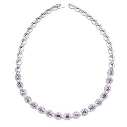 14KWhiteGold 8.19 CTW Sapphire & Diamond Necklace - REF-678A3N