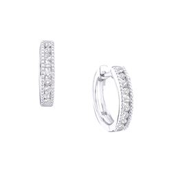 0.25 CTW Channel-set Diamond Simple Milgrain-accent Hoop Fine Earrings 10K White Gold