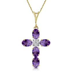 Genuine 1.75 ctw Amethyst & Diamond Necklace Jewelry 14KT Yellow Gold - REF-39K8V