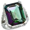 Natural 13.72 ctw Mystic-topaz & Diamond Engagement Ring 10K White Gold - REF-65M2H