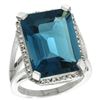 Natural 15.06 ctw London-blue-topaz & Diamond Engagement Ring 10K White Gold - REF-69A3V