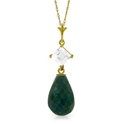 Genuine 9.3 ctw Green Sapphire Corundum & White Topaz Necklace Jewelry 14KT Yellow Gold - REF-26A6K