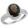 Natural 2.56 ctw Smoky-topaz & Diamond Engagement Ring 14K White Gold - REF-42W2K