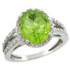 Image 1 : Natural 3.86 ctw Peridot & Diamond Engagement Ring 14K White Gold - REF-52N2G