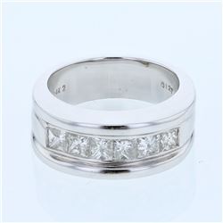 Gents Princess-cut Channel-set Diamond Ring  in 14K White Gold - REF-323X5Y