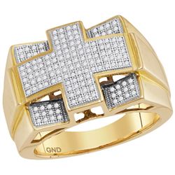 0.5 CTW Mens Natural Diamond Square Cross Cluster Ring 10K Yellow Gold